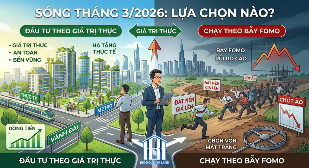So sánh xu hướng đầu tư bất động sản 2026 giữa giá trị thực và tâm lý đám đông FOMO